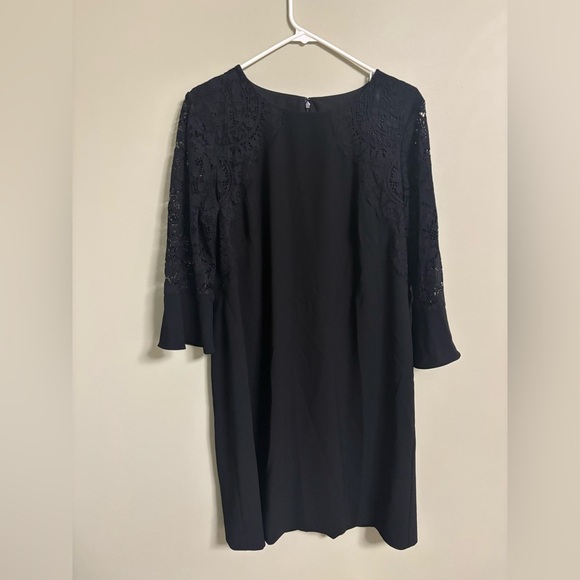 rsvp by TALBOTS Black Shift Dress Size 16P Petite Lace Bell Sleeves - Picture 1 of 7